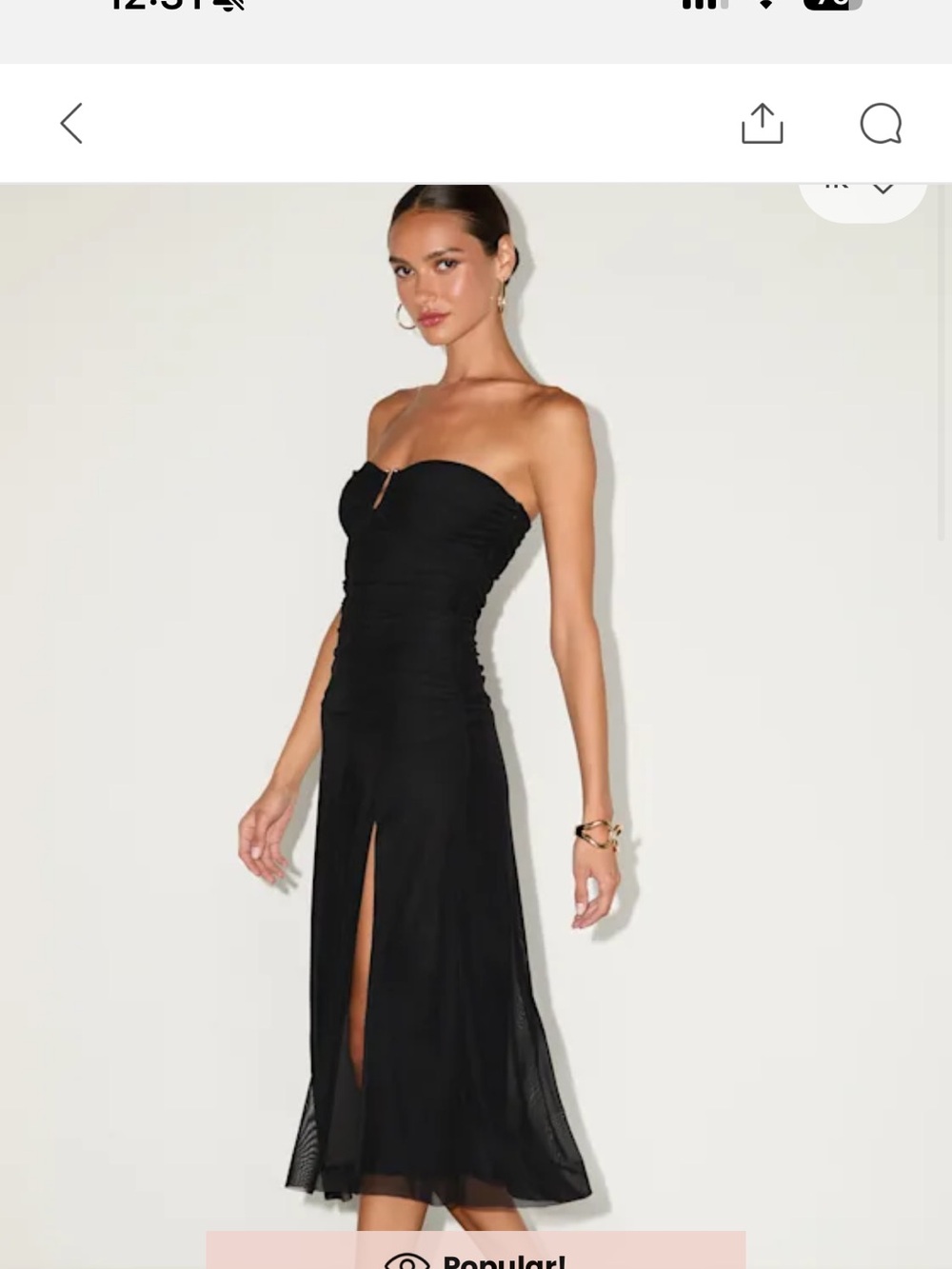Lulu's Strapless Black Midi Dress with Front Slit